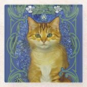 かわいい子猫インヴィンテージアールヌーボースタイル ガラスコースター (正面)