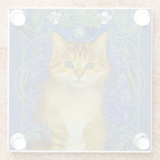 かわいい子猫インヴィンテージアールヌーボースタイル ガラスコースター (裏面)