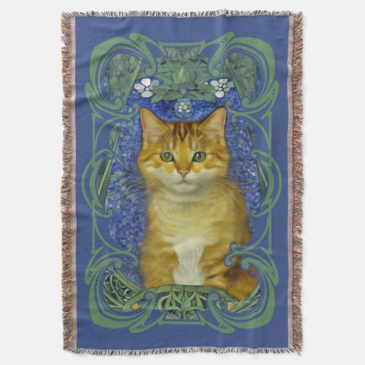 かわいい子猫インヴィンテージアールヌーボースタイル スローブランケット (正面縦)