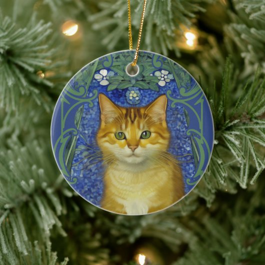 かわいい子猫インヴィンテージアールヌーボースタイル セラミックオーナメント (ツリー)