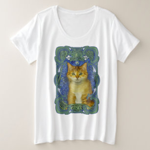 かわいい子猫インヴィンテージアールヌーボースタイル プラスサイズTシャツ