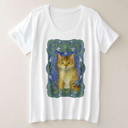 かわいい子猫インヴィンテージアールヌーボースタイル プラスサイズTシャツ (デザイン正面)