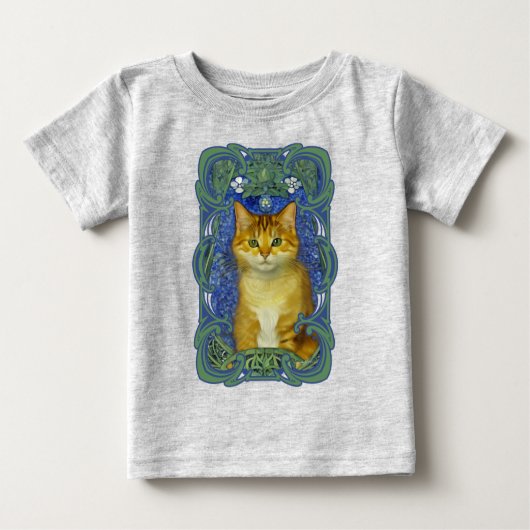 かわいい子猫インヴィンテージアールヌーボースタイル ベビーTシャツ (正面)