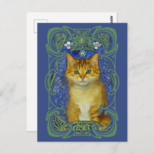 かわいい子猫インヴィンテージアールヌーボースタイル ポストカード (正面/裏面)