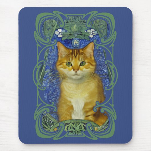 かわいい子猫インヴィンテージアールヌーボースタイル マウスパッド (正面)