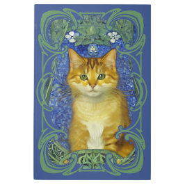 かわいい子猫インヴィンテージアールヌーボースタイル メタルプリント