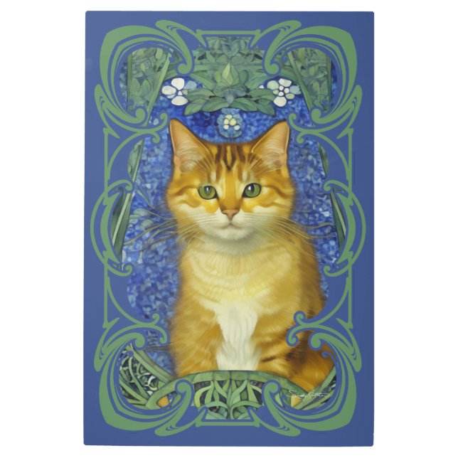 かわいい子猫インヴィンテージアールヌーボースタイル メタルプリント (正面)