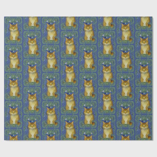 かわいい子猫インヴィンテージアールヌーボースタイル ラッピングペーパー (フラット)