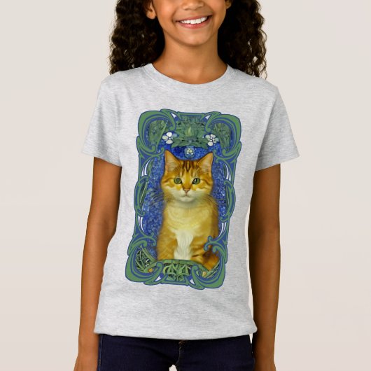 かわいい子猫インヴィンテージアールヌーボースタイル Tシャツ (正面)