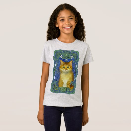 かわいい子猫インヴィンテージアールヌーボースタイル Tシャツ (正面フル)