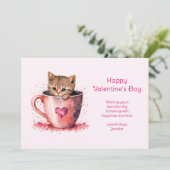 かわいい子猫インaティーカップハートバレンタインデー シーズンカード (スタンド正面)