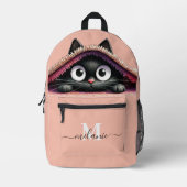 かわいい子猫カスタムのモノグラムのスクリプト名 プリントバックパック (正面)