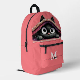 かわいい子猫カスタムのモノグラムのスクリプト名 プリントバックパック