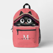 かわいい子猫カスタムのモノグラムのスクリプト名 プリントバックパック (正面)