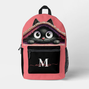 かわいい子猫カスタムのモノグラムのスクリプト名 プリントバックパック