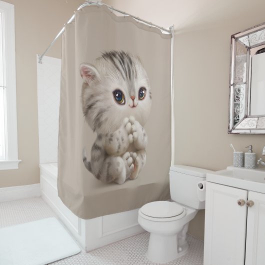 かわいい子猫キティ猫の水の色タンシャワーCu シャワーカーテン (インサイチュ)