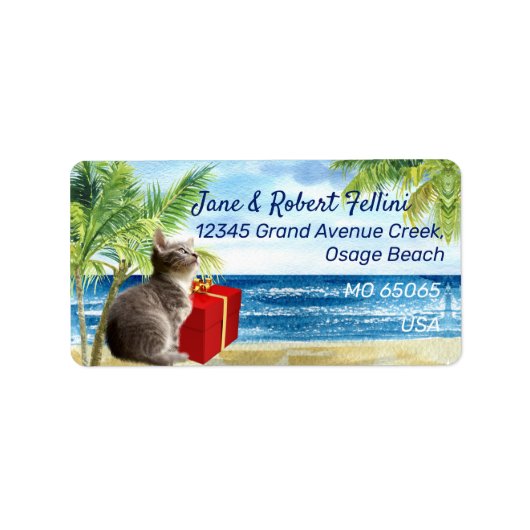 かわいい子猫ギフトボックスシーサイドフェスティバルカスタムラベル ラベル (正面)