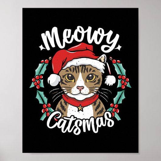 かわいい子猫クリスマスサンタハットマイオウィカタマスメンズW ポスター (正面)