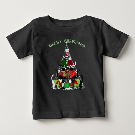かわいい子猫クリスマスツリーTシャツ ベビーTシャツ (正面)