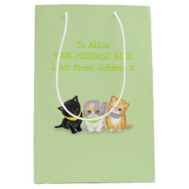 かわいい子猫グリーンパーソナライズされた抱き枕 ミディアムペーパーバッグ