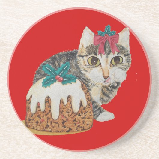 かわいい子猫グレイ虎猫のポークリスマス コースター (正面)