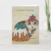 かわいい子猫グレイ虎猫のポークリスマス シーズンカード (正面)