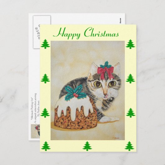 かわいい子猫グレイ虎猫のポークリスマス シーズンポストカード (正面/裏面)
