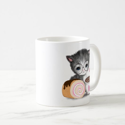 かわいい子猫コーヒースイートケーキマグカップ コーヒーマグカップ (正面右)