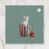 かわいい子猫コーヒーマグ写真の花の緑モダン フェイバータグ (裏面)