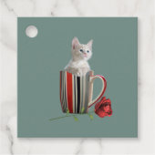 かわいい子猫コーヒーマグ写真の花の緑モダン フェイバータグ (正面)