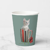 かわいい子猫コーヒーマグ写真の花の緑モダン 紙コップ (裏面)