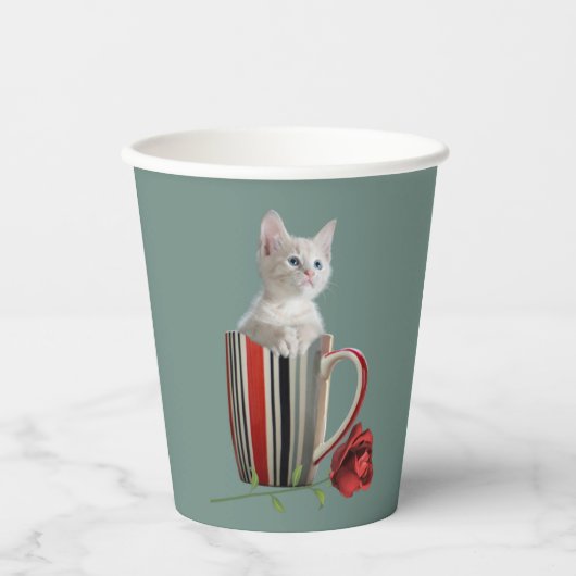 かわいい子猫コーヒーマグ写真の花の緑モダン 紙コップ (正面)