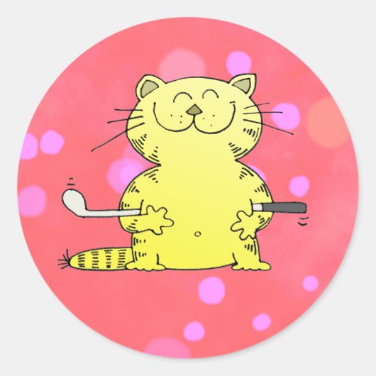 かわいい子猫ゴルファー赤い裏地 ラウンドシール (正面)