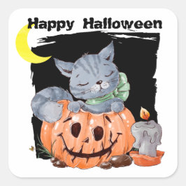 かわいい子猫ジャックo'ランタンキッズハロウィーン スクエアシール
