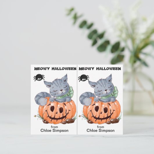 かわいい子猫スクールパーティーハロウィンカード ポストカード (スタンド正面)