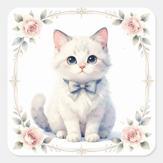かわいい子猫ステッカー スクエアシール (正面)