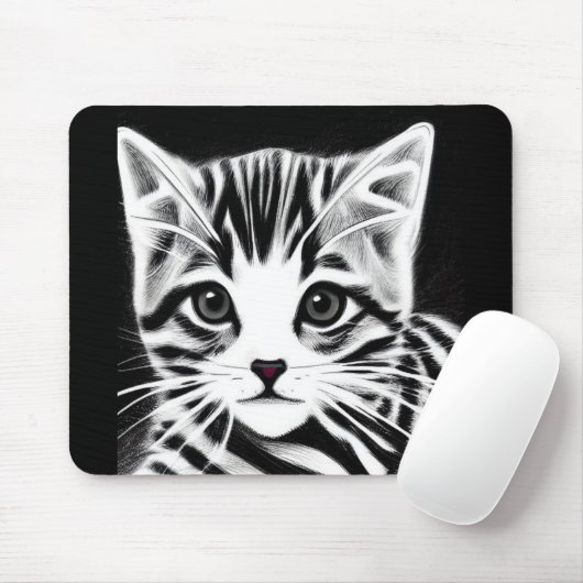 かわいい子猫ストライプの白黒 マウスパッド (マウス)