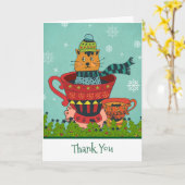 かわいい子猫ティーカップクリスマスに感謝してい座る カード (黄色い花)