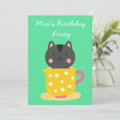 かわいい子猫ティーカップ女の子のバースデーティーパーティー 招待状 (スタンド正面)