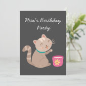 かわいい子猫ティーカップ女の子のバースデーティーパーティー 招待状 (スタンド正面)