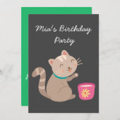 かわいい子猫ティーカップ女の子のバースデーティーパーティー 招待状 (正面/裏面)