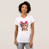 かわいい子猫トナカイ | 面白いクリスマス 猫好き Tシャツ (正面フル)