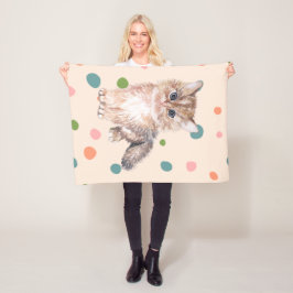 かわいい子猫ニャー子猫水玉模様ピンク フリースブランケット