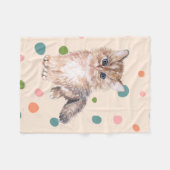 かわいい子猫ニャー子猫水玉模様ピンク フリースブランケット (正面(横))