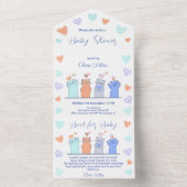 かわいい子猫ネコハート赤ちゃんシャワー オールインワン招待状 (内側)