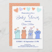 かわいい子猫ネコハート赤ちゃんシャワー 招待状 (正面/裏面)