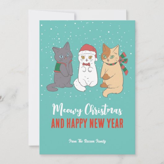 かわいい子猫ネコ冬の休日Meowyクリスマス シーズンカード (正面)