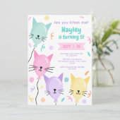 かわいい子猫ネコ誕生日レインボー 招待状 (スタンド正面)