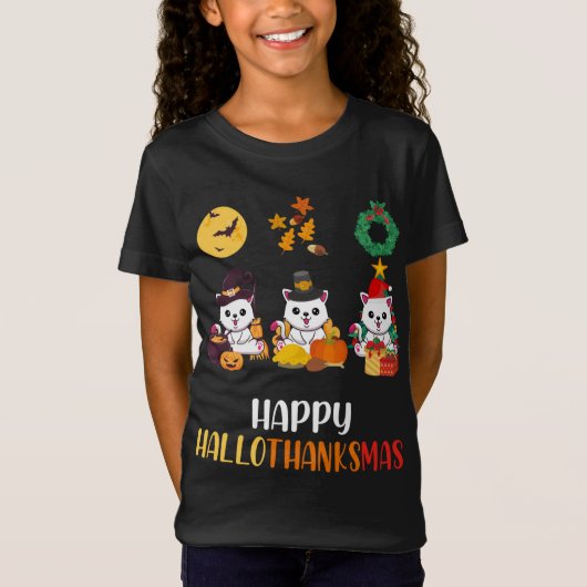 かわいい子猫ハロウィーンキャットクリスマスハッピーハロタ Tシャツ (正面)