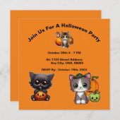 かわいい子猫ハローウィンパーティ招待状ハロウィーン 招待状 (正面/裏面)